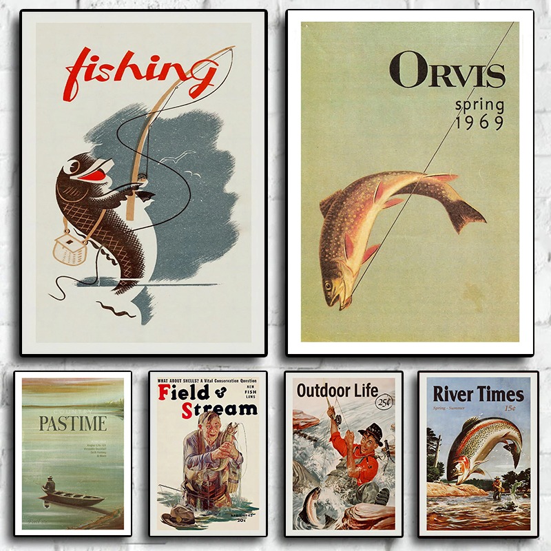 Vintage Fly Fishing Canvas Pri - Outdoor Hunting Paintings recension och pris