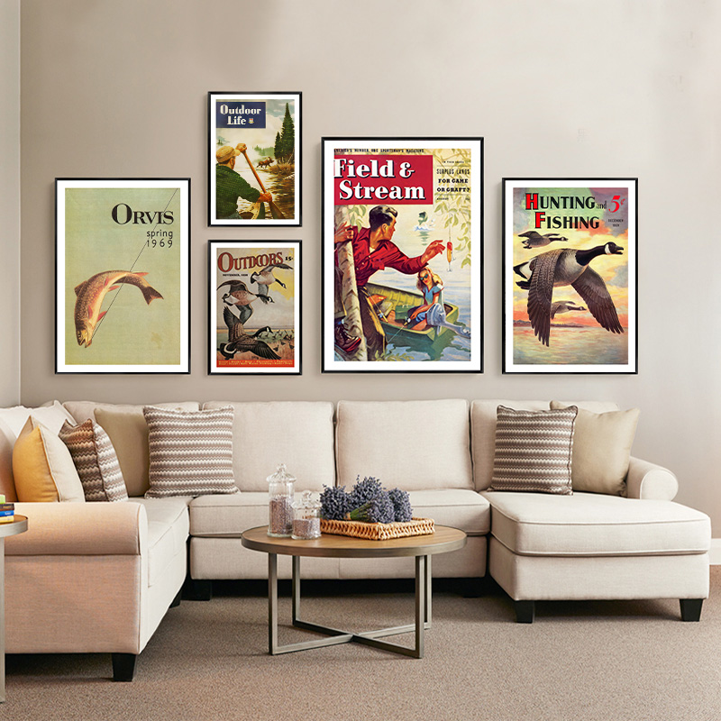 Vintage Colorful Fishing Poste - Outdoor Hunting Paintings recension och pris