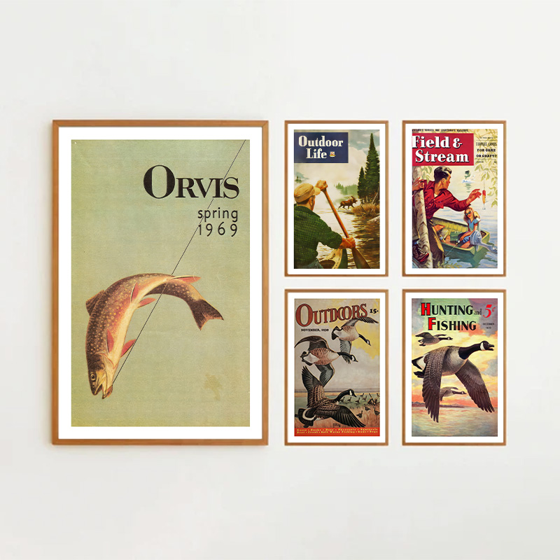 Vintage Colorful Fishing Poste - Outdoor Hunting Paintings recension och pris