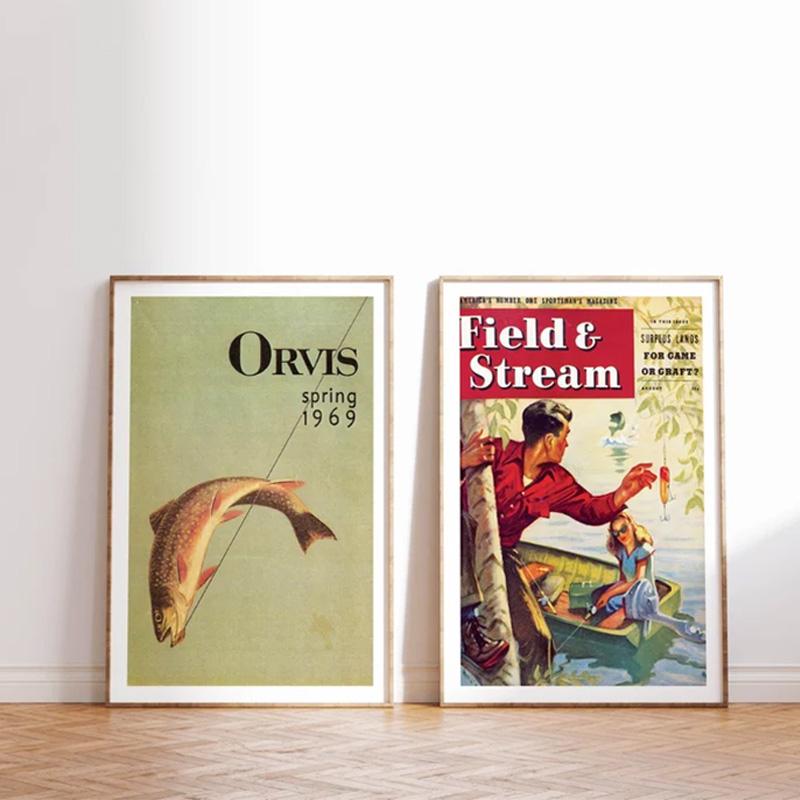 Vintage Colorful Fishing Poste - Outdoor Hunting Paintings recension och pris